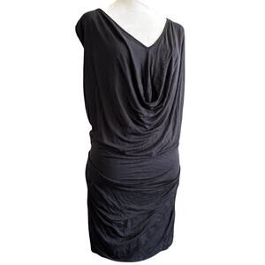 Plein Sud 100% Silk Draped Black Mini Dress Y2K Dark Fairy Sz 10